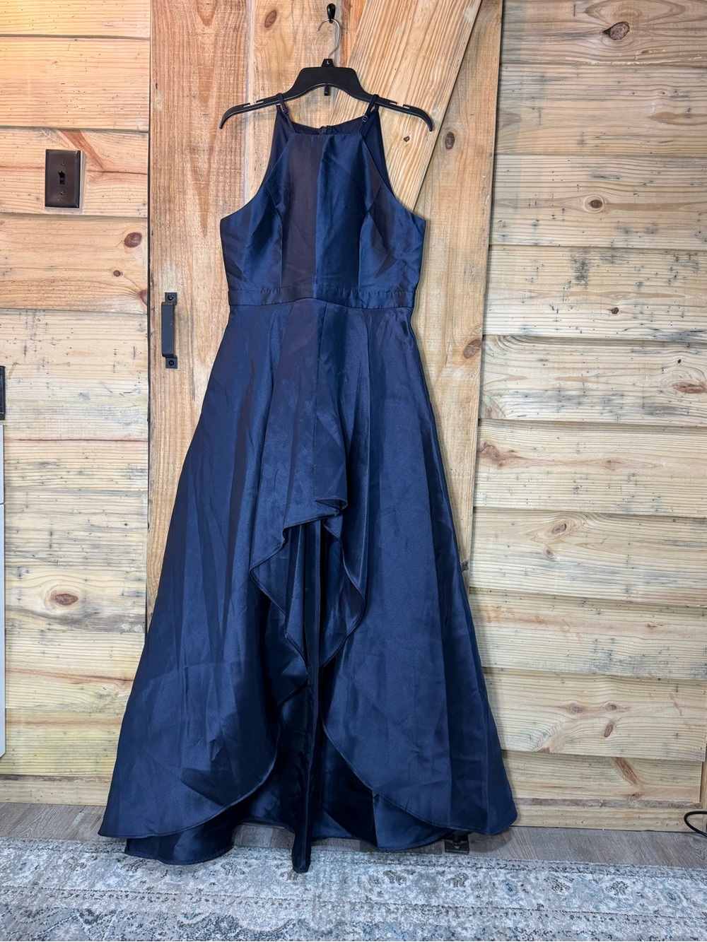 Lulu's Navy High-Low Halter Evening Gown